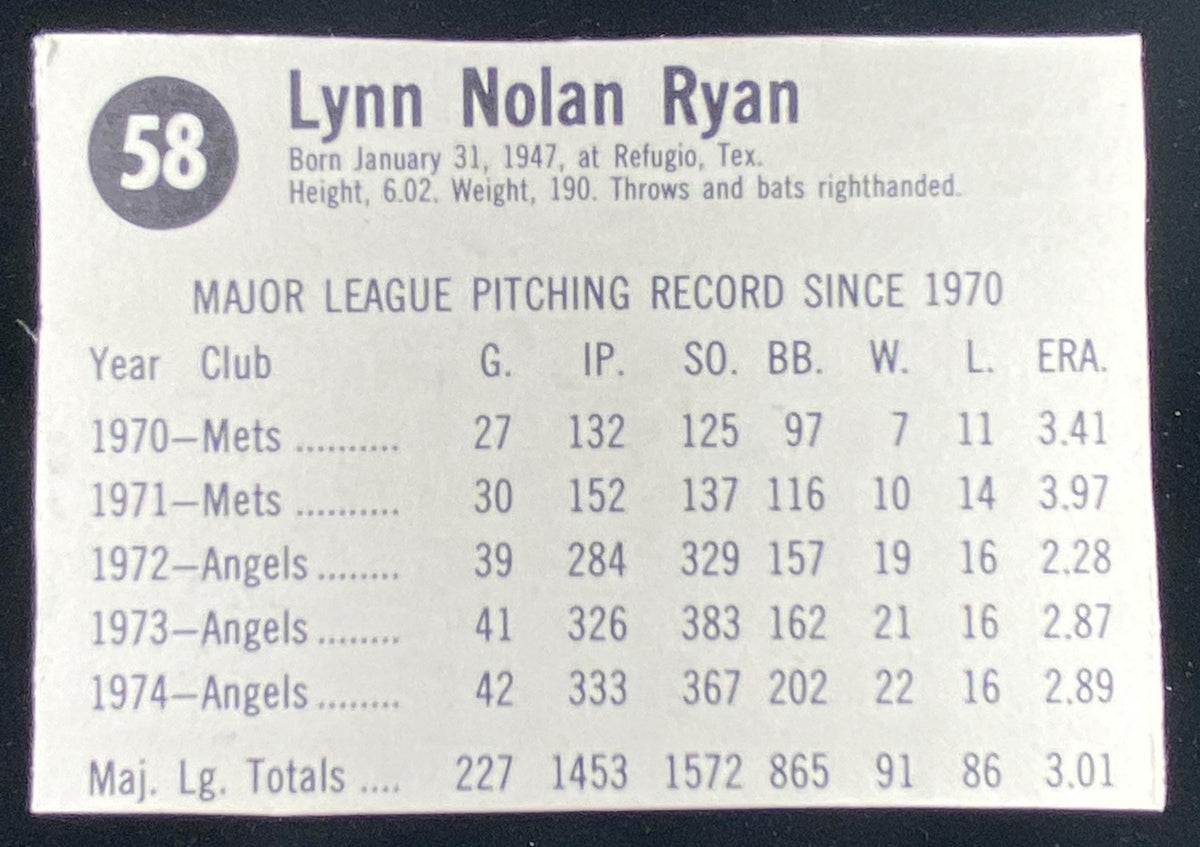 1975 Hostess Nolan Ryan #58 trading card