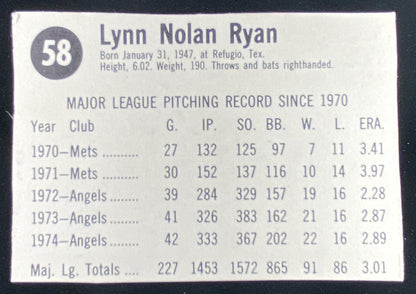 1975 Hostess Nolan Ryan #58 trading card