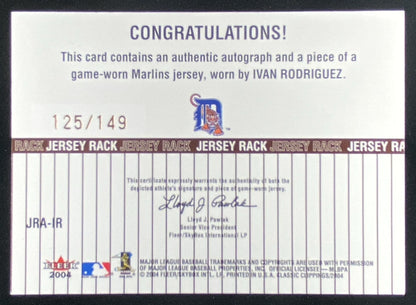 2004 Fleer Classic Clippings Ivan Rodriguez #JRA-IR trading card