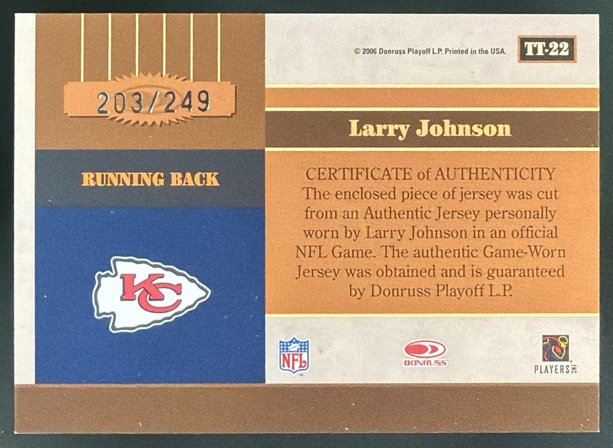 LARRY JOHNSON 2006 DONRUSS ELITE JERSEY RELIC SP #/249 - CHIEFS | Columbia Hobby - Sports Card Boxes - Toploaders - Card Savers.