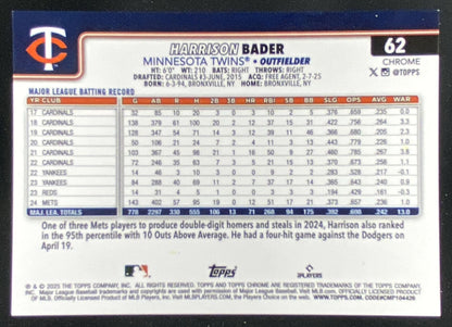 2025 Topps Chrome Harrison Bader #62 trading card