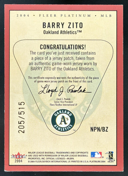 2004 Fleer Platinum Nameplates Barry Zito Patch /515