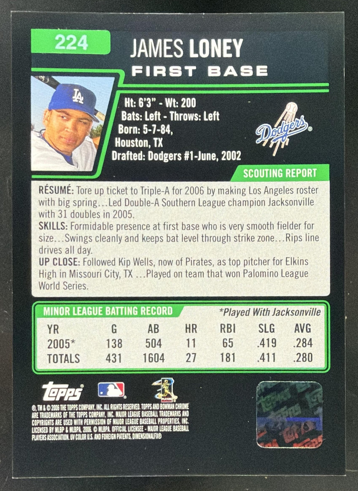 2006 Bowman Chrome James Loney Auto
