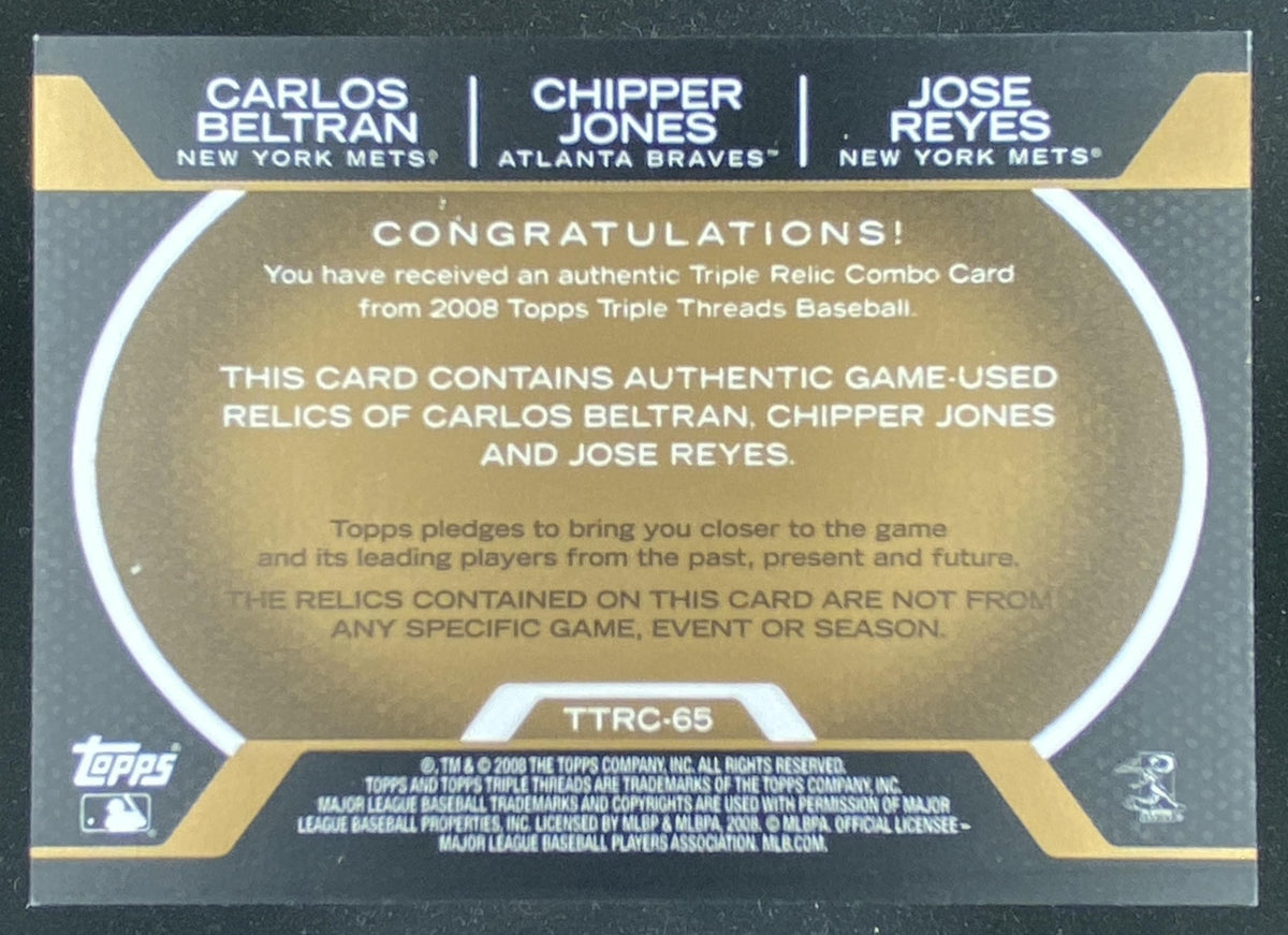 2008 Topps Triple Threads Carlos Beltrán / Chipper Jones / José Reyes #TTRC-65 trading card