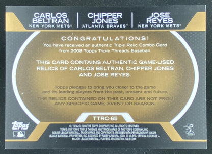 2008 Topps Triple Threads Carlos Beltrán / Chipper Jones / José Reyes #TTRC-65 trading card
