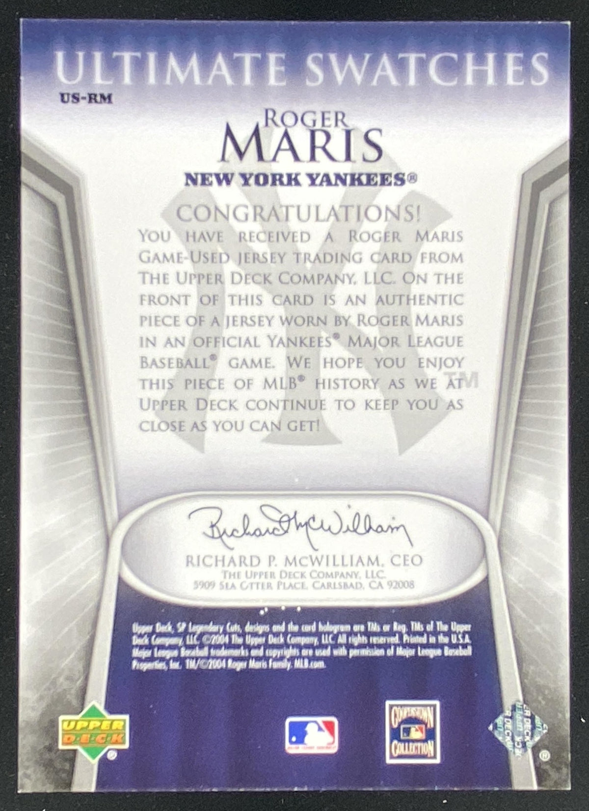 2004 SP Legendary Cuts Roger Maris #US-RM trading card