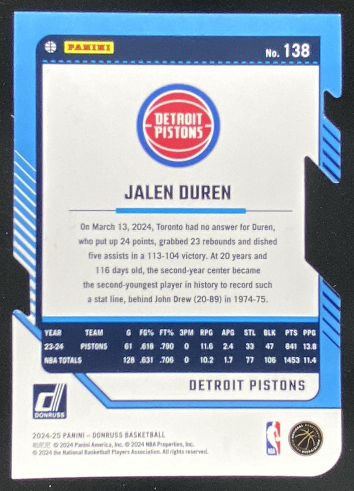2024 Panini Donruss Jalen Duren #138 trading card