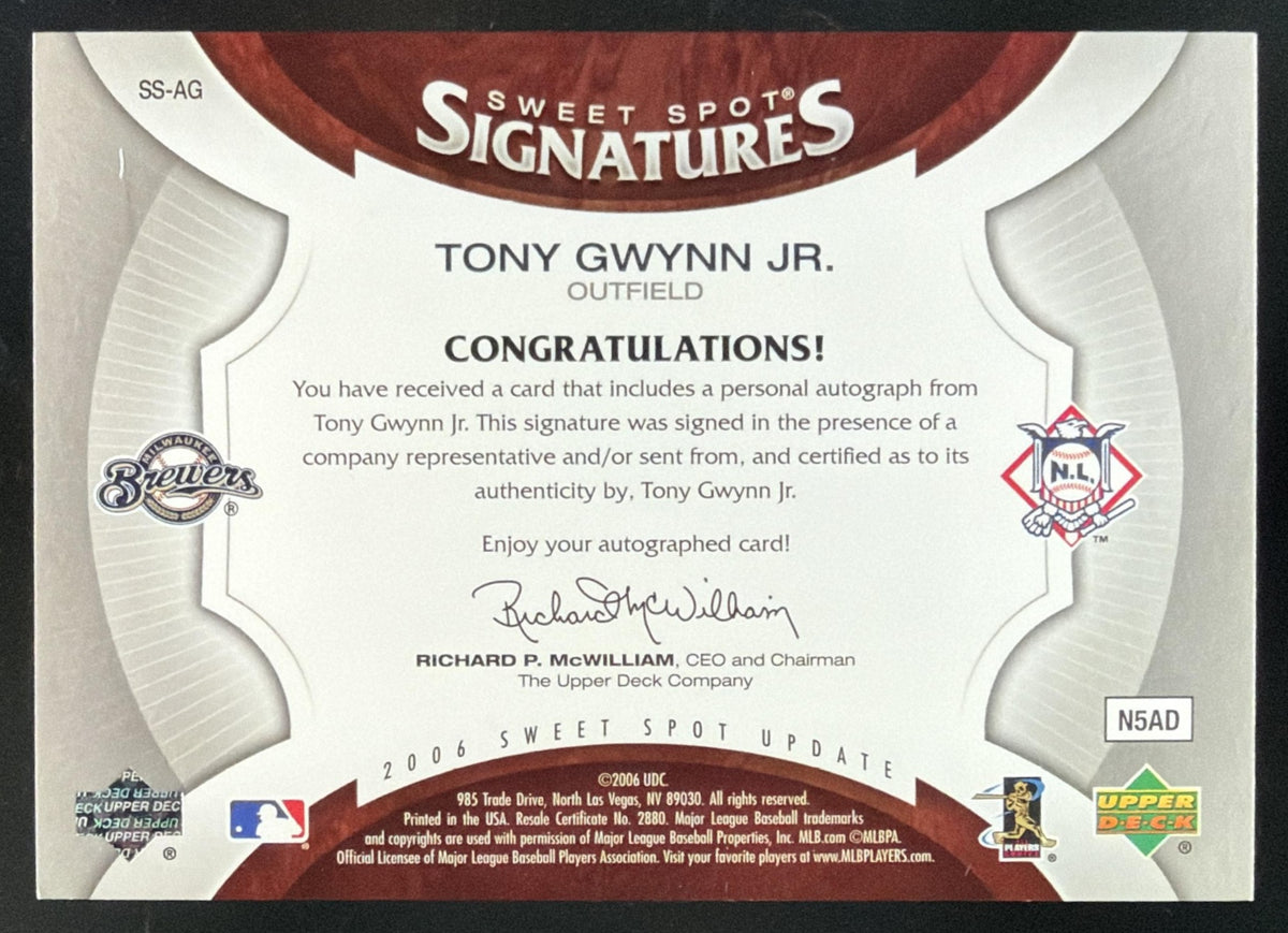 2006 Upper Deck Sweet Spot Update Tony Gwynn Jr. Auto /299