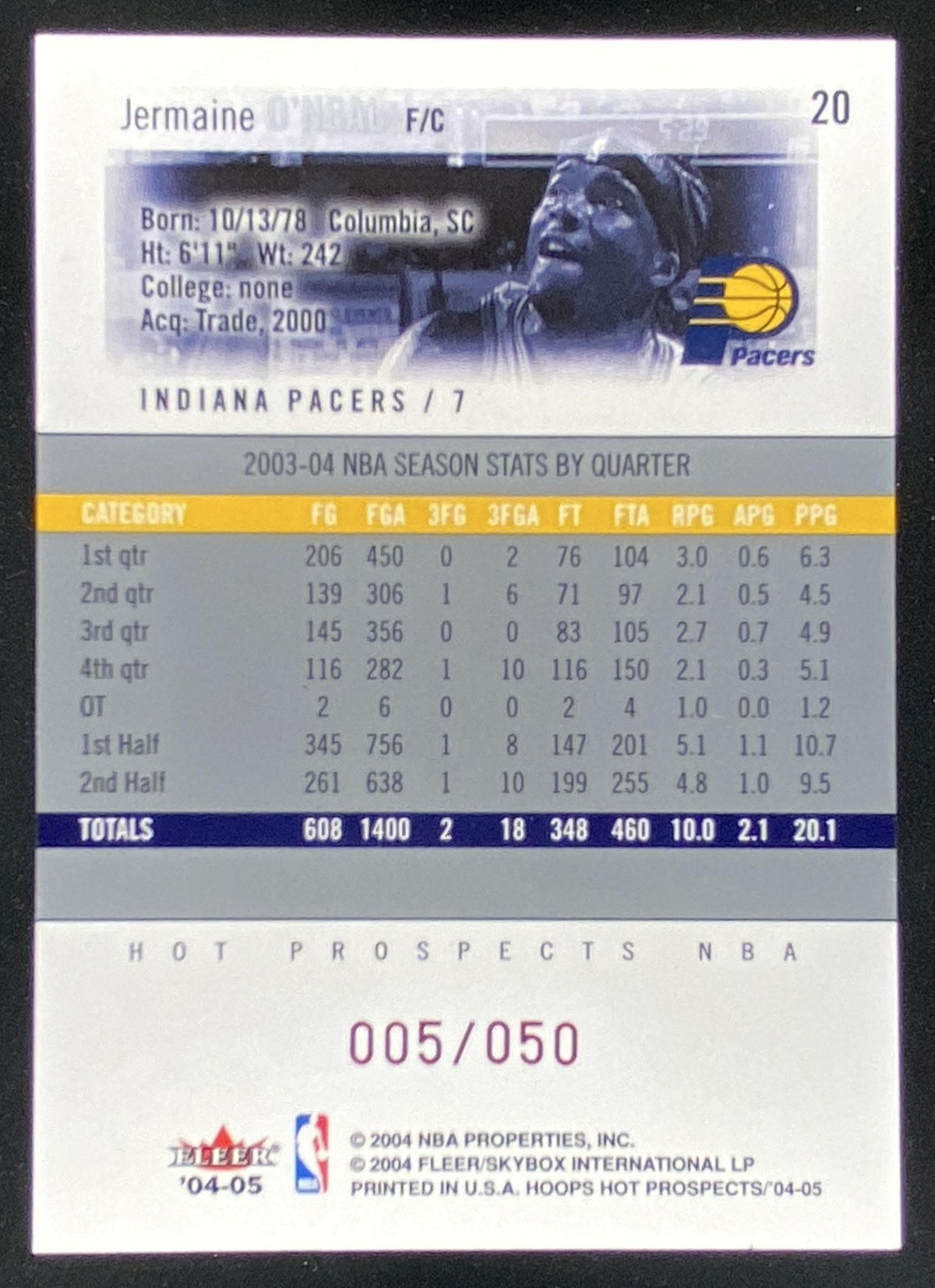 2004 Hoops Hot Prospects Jermaine O'Neal #20 trading card