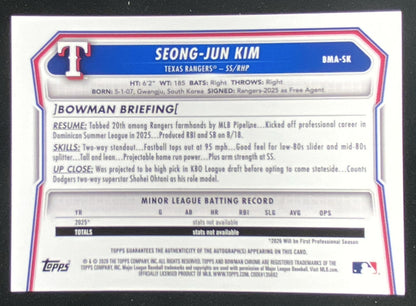 2026 Bowman Mega Box Seong-Jun Kim #BMA-SK trading card