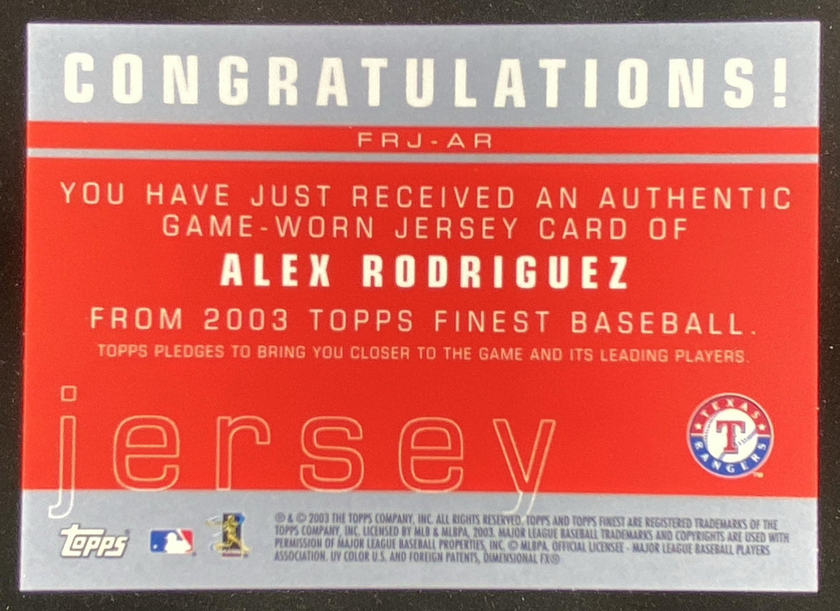 2003 Topps Finest Alex Rodriguez #FRJ-AR trading card