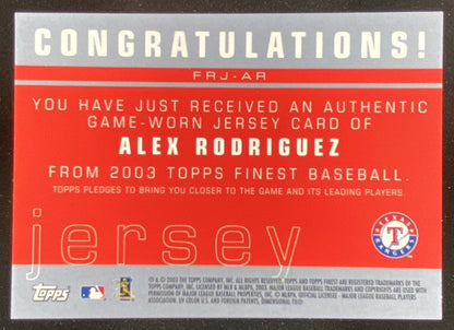 2003 Topps Finest Alex Rodriguez #FRJ-AR trading card