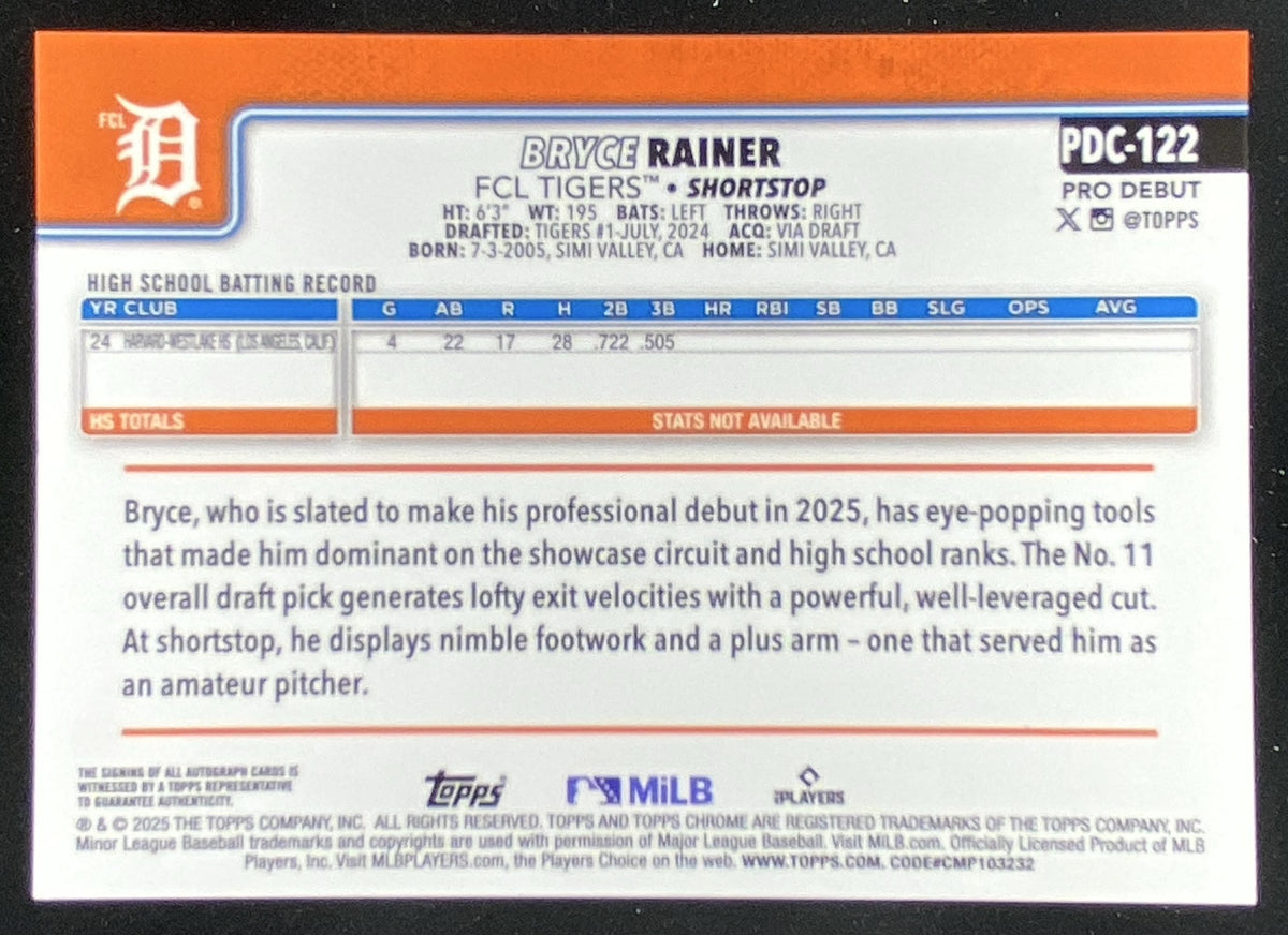 2025 Topps Pro Debut Bryce Rainer #PDC-122 trading card