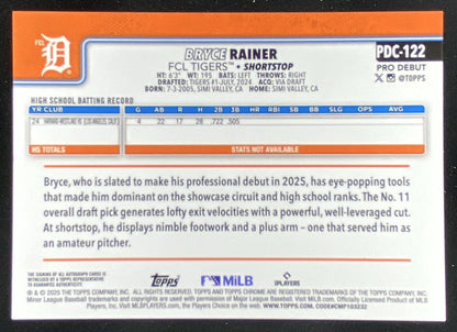 2025 Topps Pro Debut Bryce Rainer #PDC-122 trading card