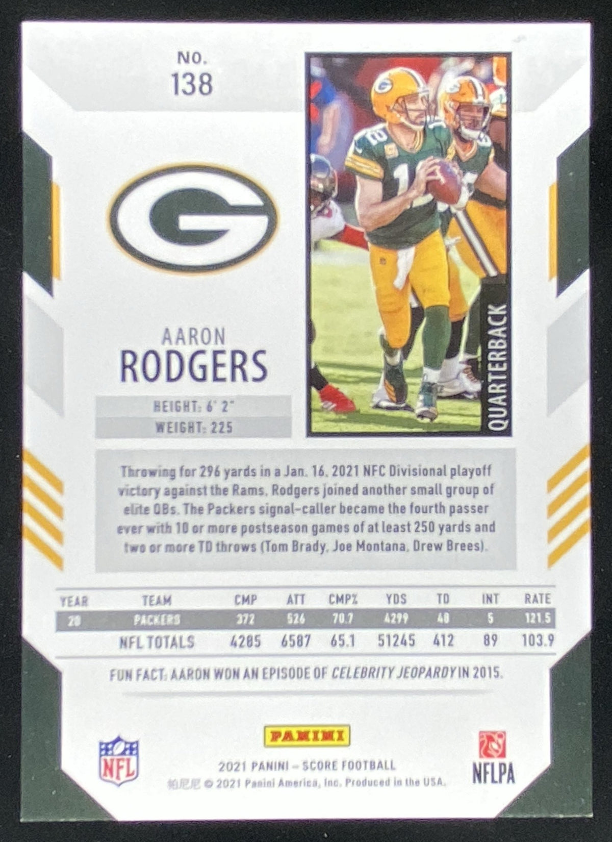 2021 Panini Score Aaron Rodgers #138 trading card