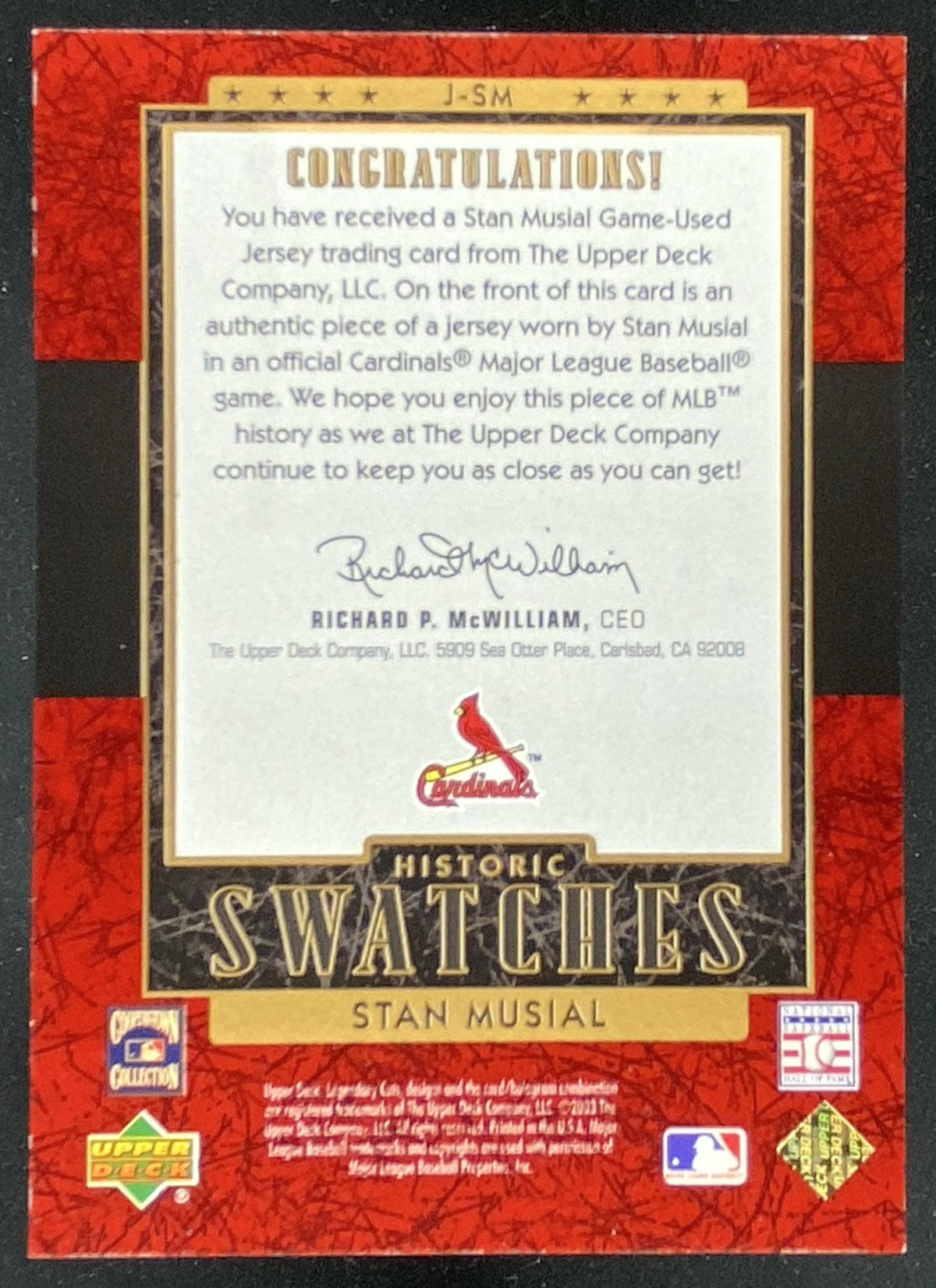 2003 SP Legendary Cuts Stan Musial #J-SM trading card