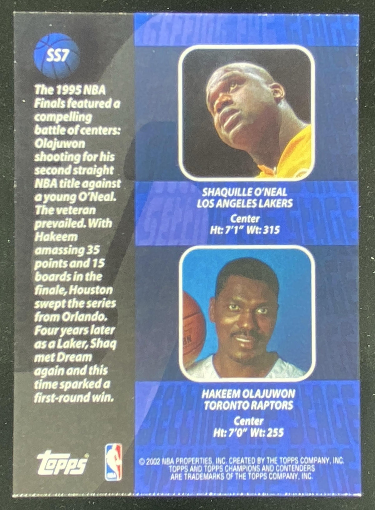 2001 Topps TCC Shaquille O'Neal / Hakeem Olajuwon #SS7 trading card