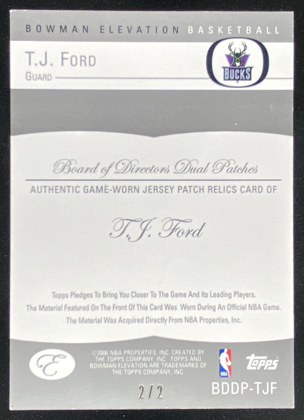 2006 Bowman Elevation T.J. Ford trading card