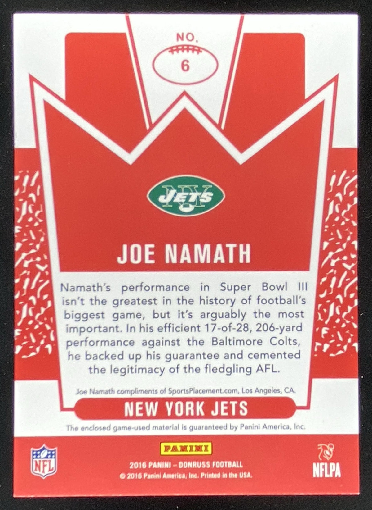 2016 Panini Donruss Joe Namath #6 trading card
