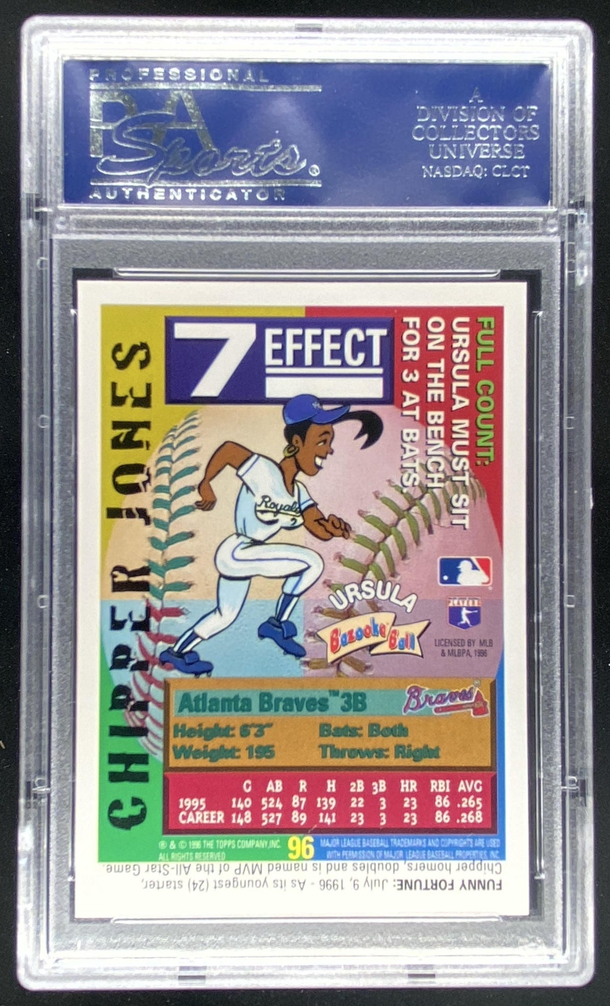 1996 Bazooka Chipper Jones #98 graded PSA 10 trading card