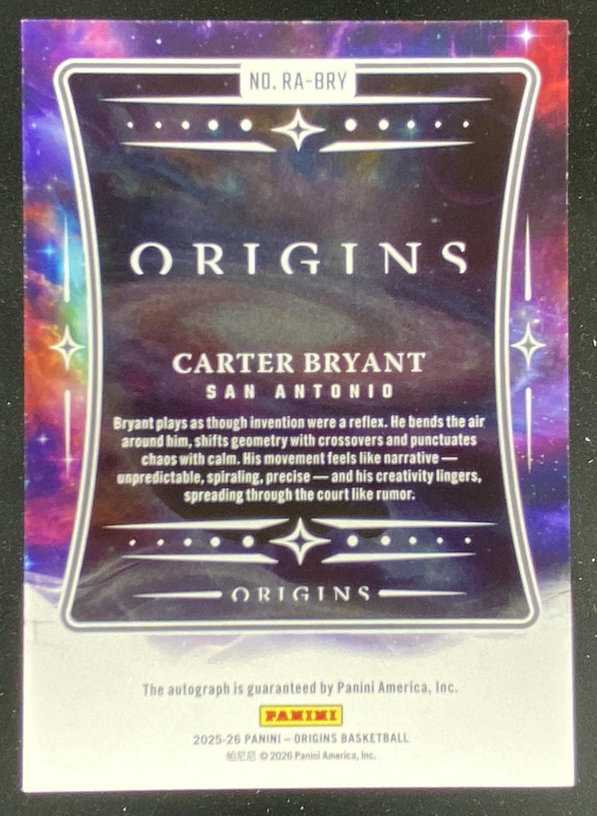 2025 Panini Origins Carter Bryant #RA-BRY trading card