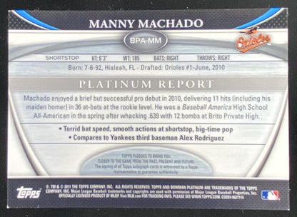 2011 Bowman Platinum Manny Machado #BPA-MM trading card