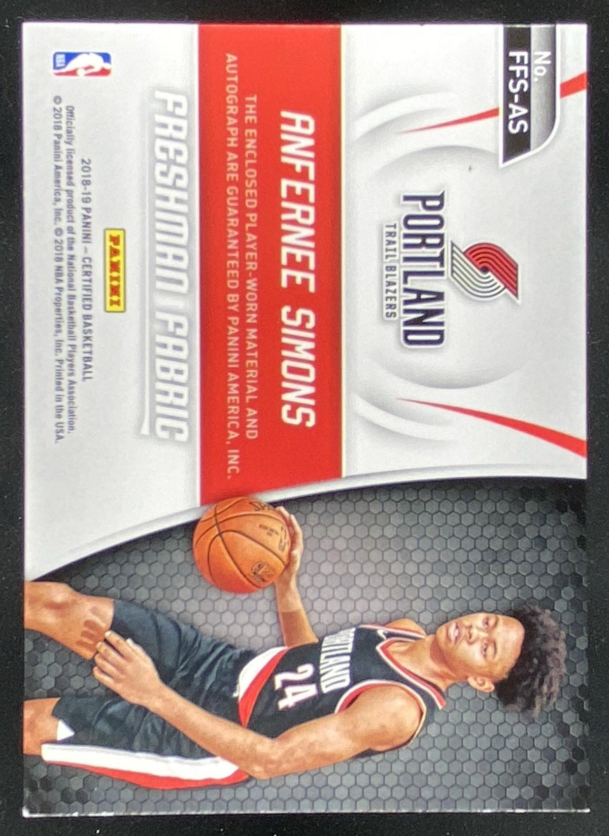 2018 Panini Certified Anfernee Simons trading card