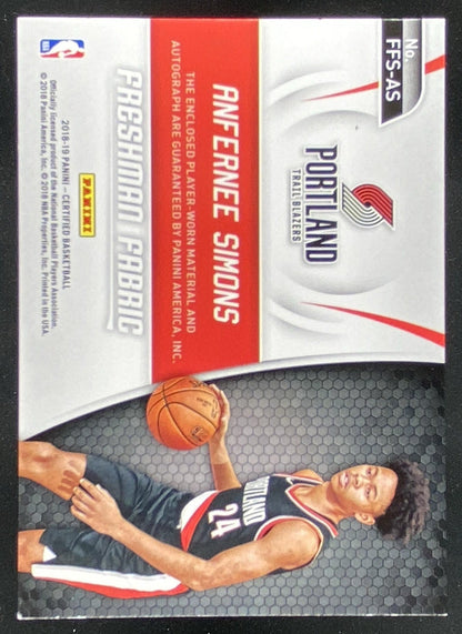 2018 Panini Certified Anfernee Simons trading card