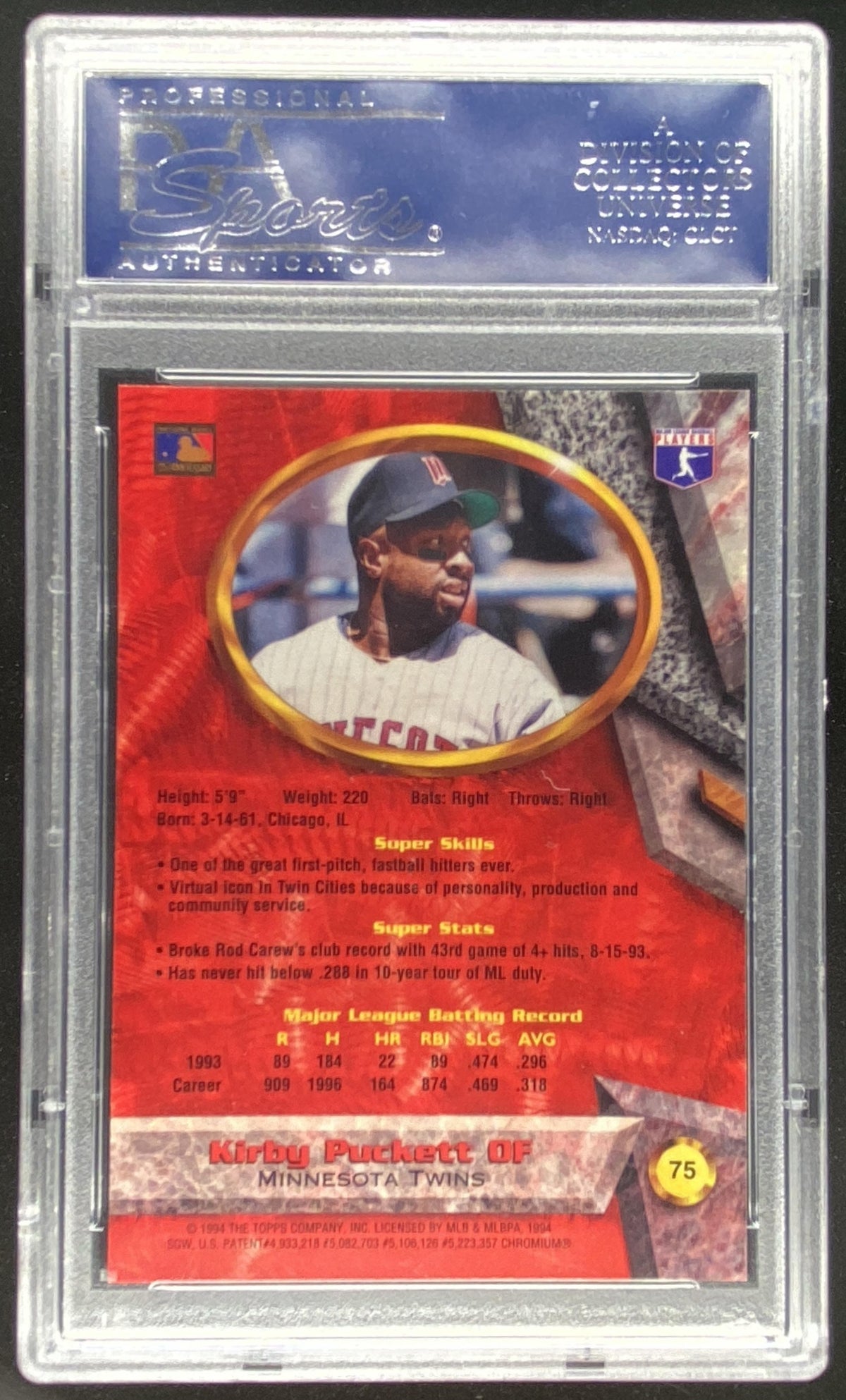 1994 Bowman's Best Kirby Puckett #75 graded PSA 10 trading card