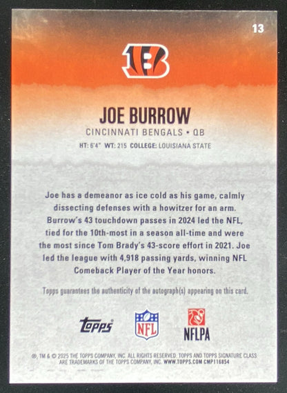 2025 Topps Signature Class Joe Burrow #13 trading card