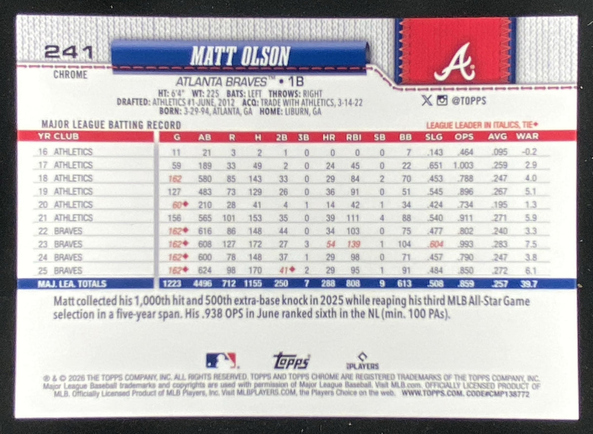 2026 Topps Chrome Matt Olson #241 trading card