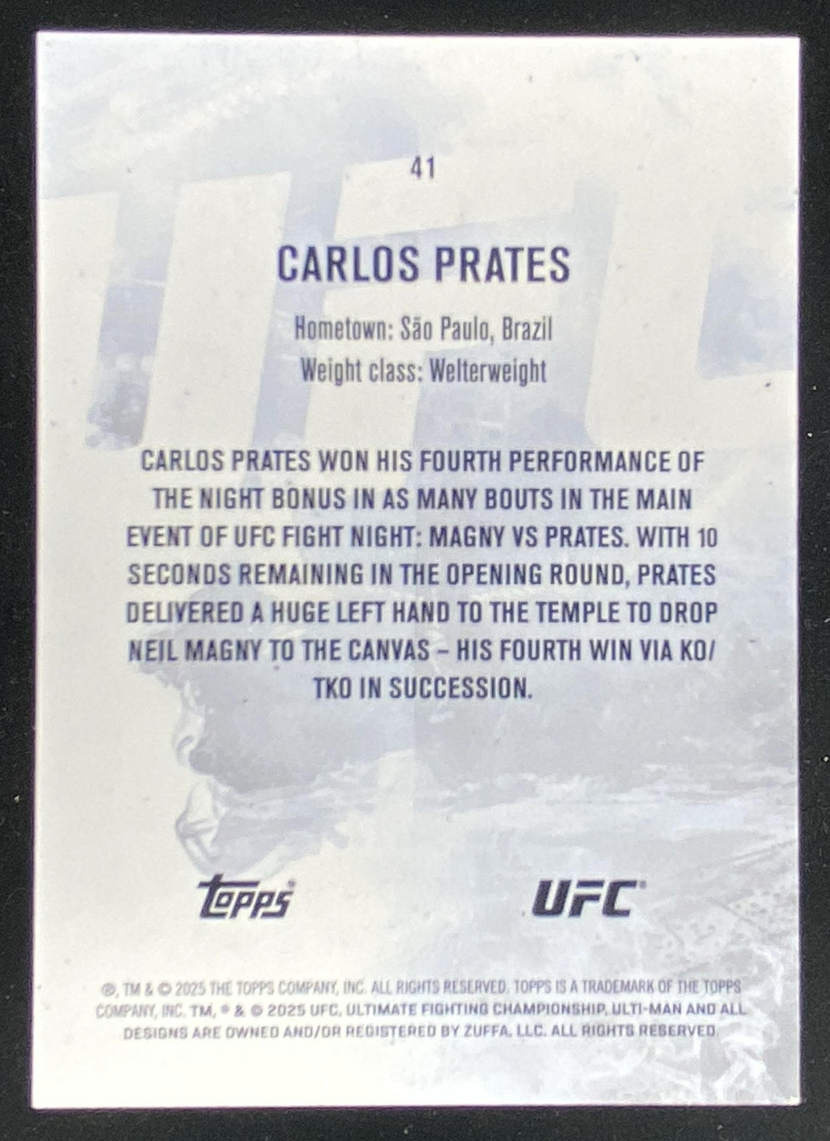2025 Topps UFC Knockout Carlos Prates trading card