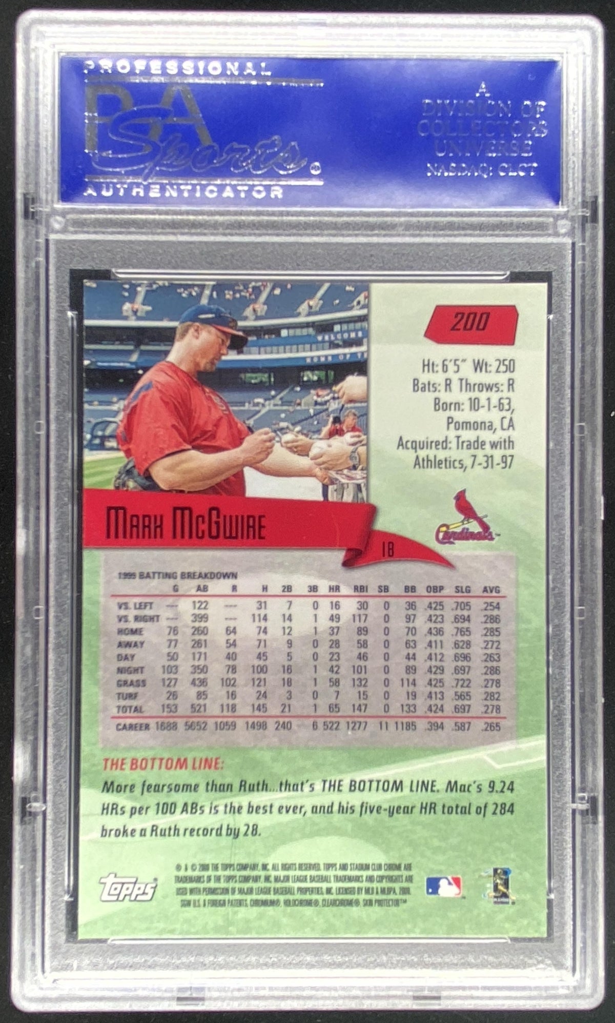 2000 Topps Stadium Club Chrome Mark McGwire #200 graded PSA 10 trading card