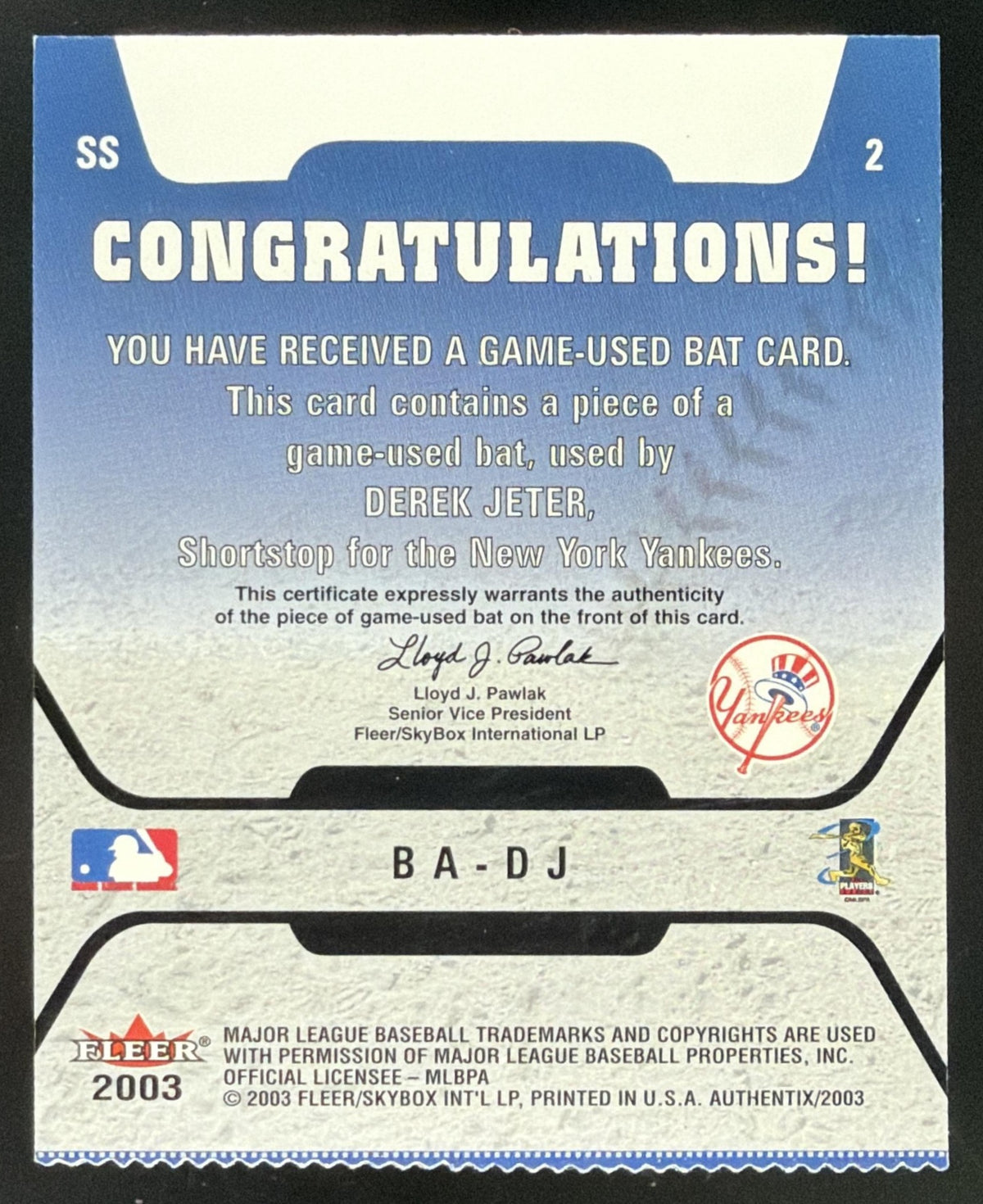 2003 Fleer Authentix Derek Jeter Bat