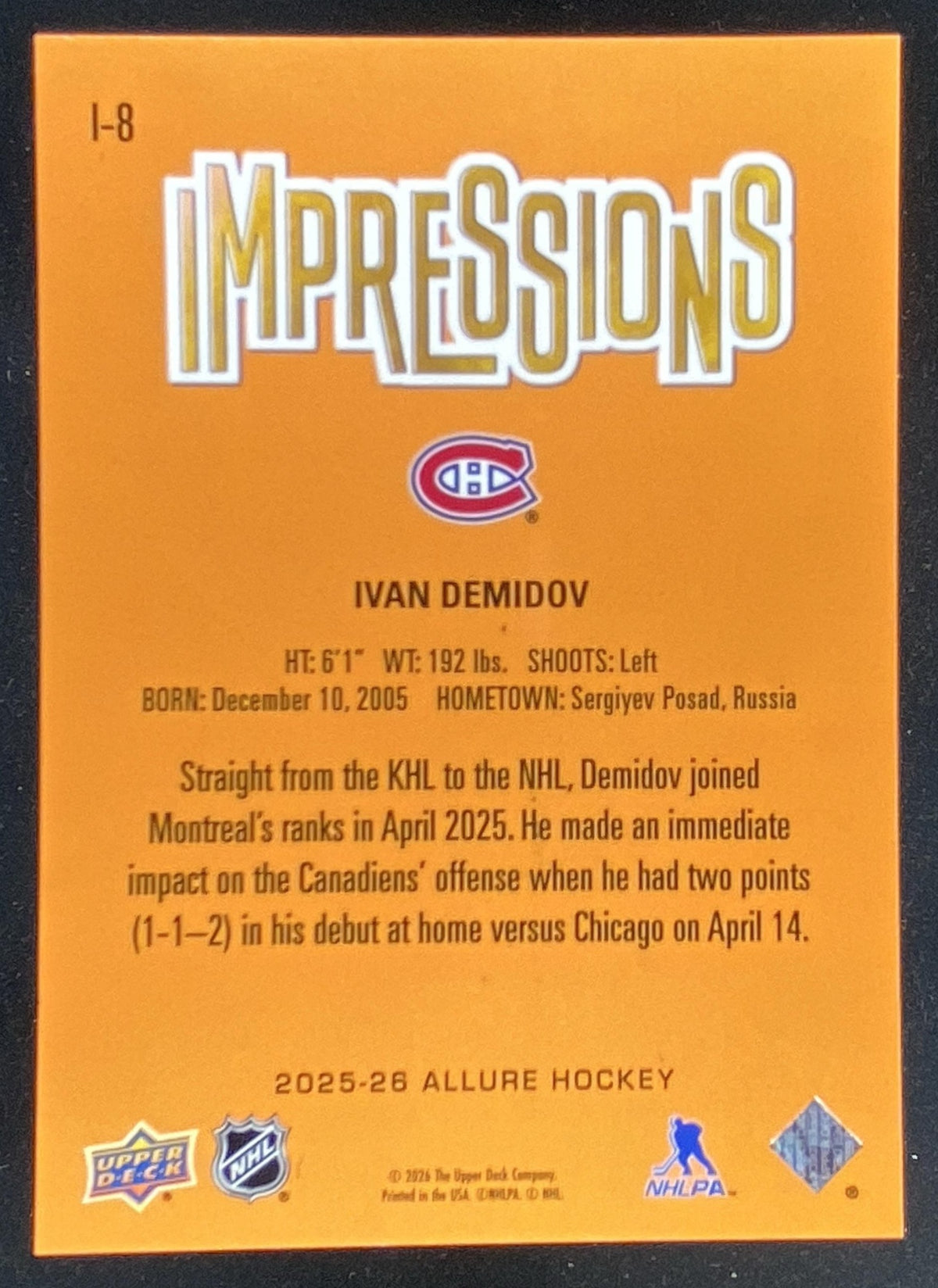 2025 Upper Deck Allure Ivan Demidov trading card
