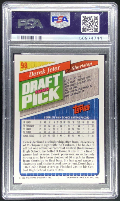 1993 Topps Derek Jeter #98 graded PSA 9 trading card