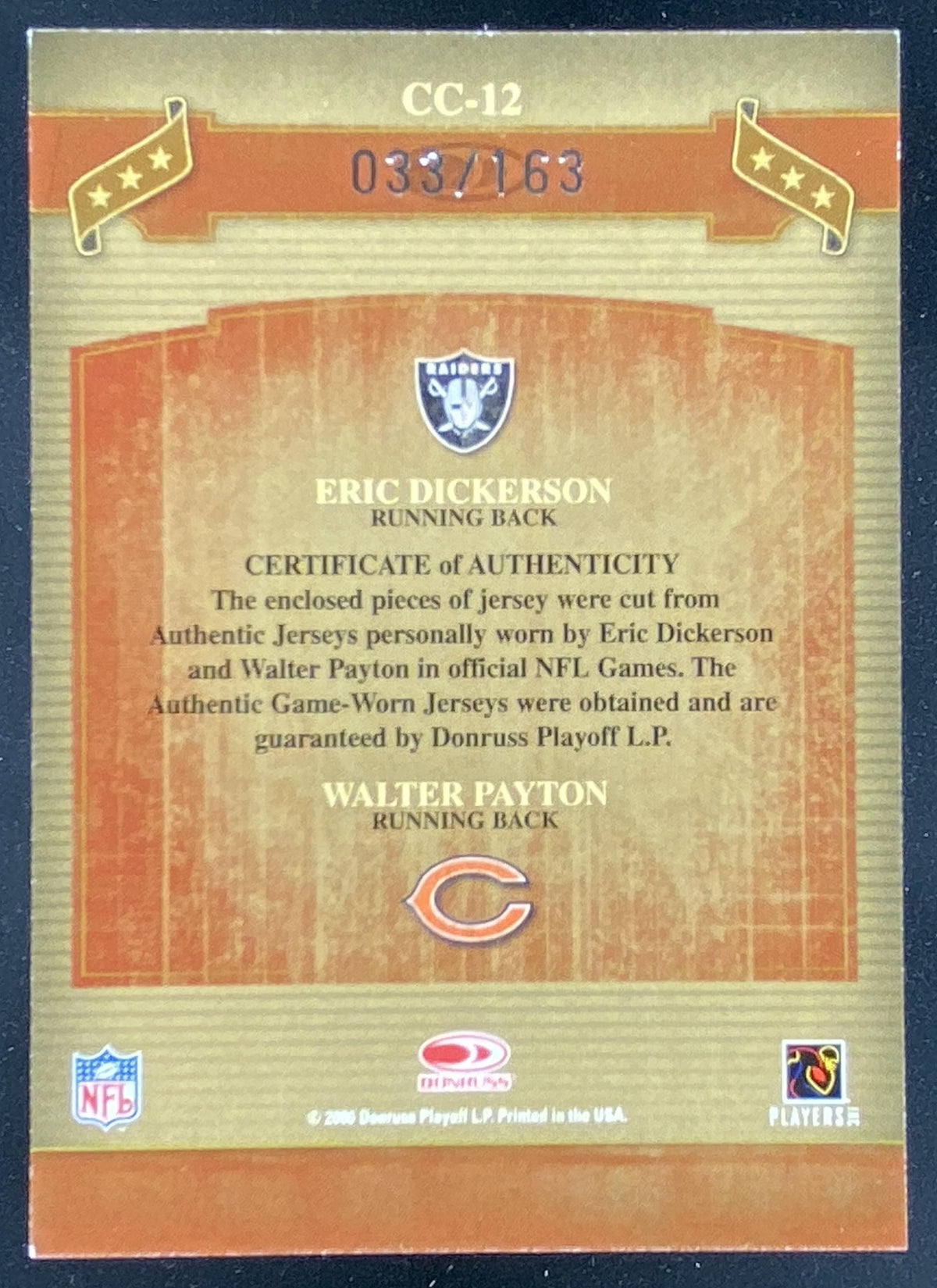 2006 Donruss Classics Eric Dickerson / Walter Payton #CC-12 trading card