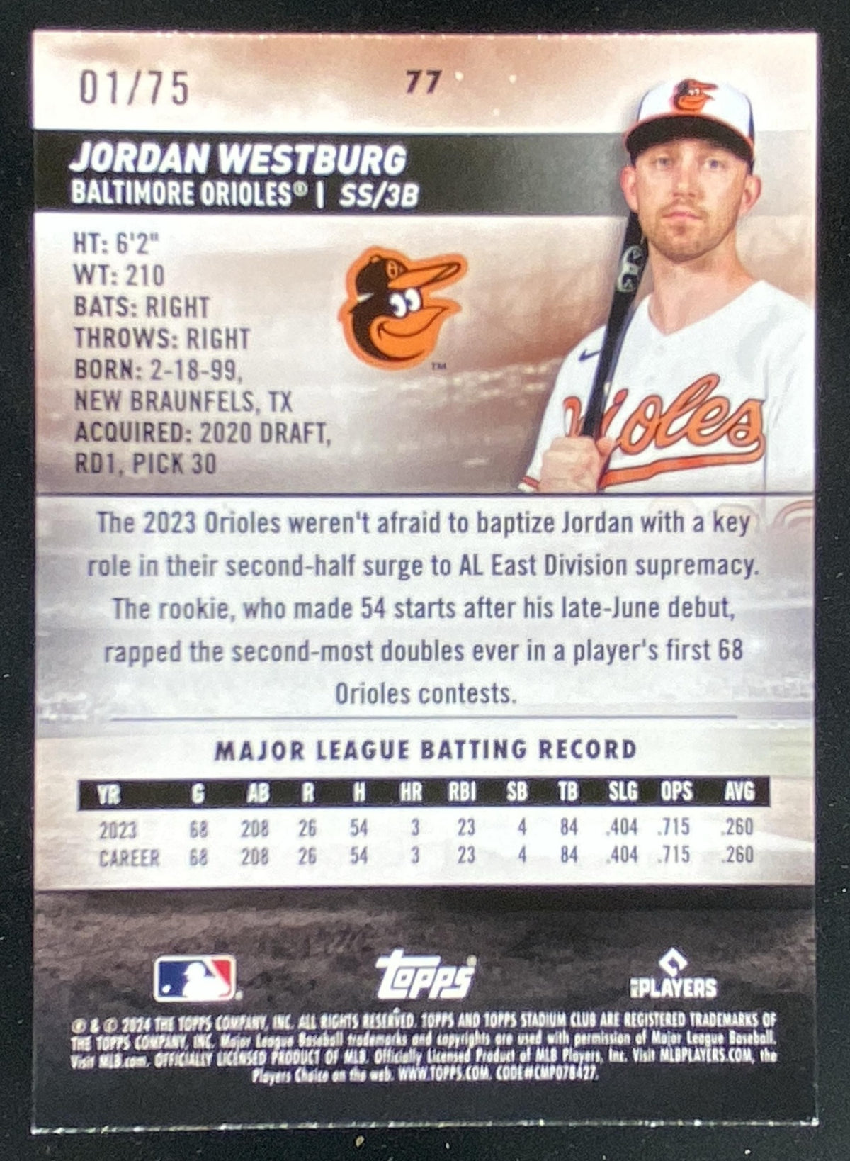 2024 Topps Stadium Club Jordan Westburg #77 trading card