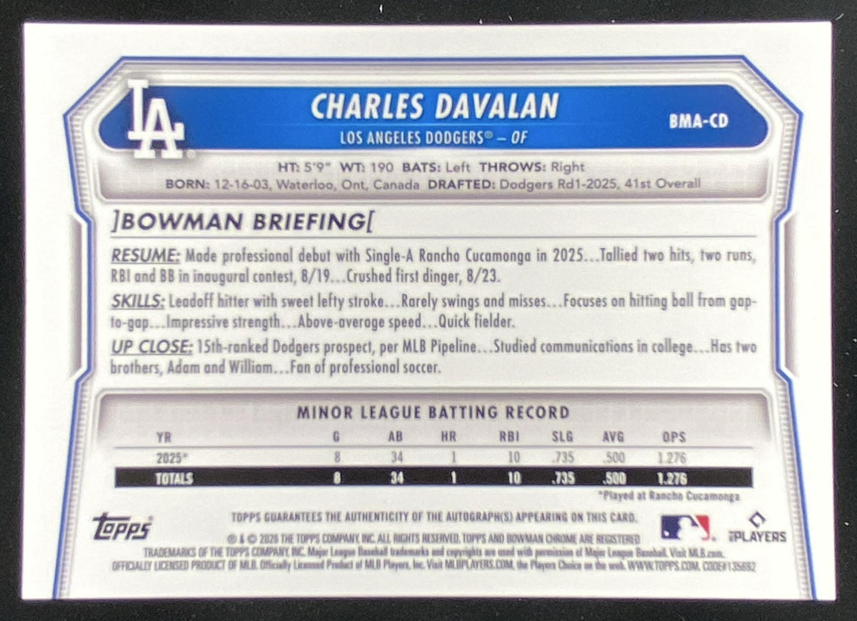 2025 Bowman Draft Charles Davalan trading card