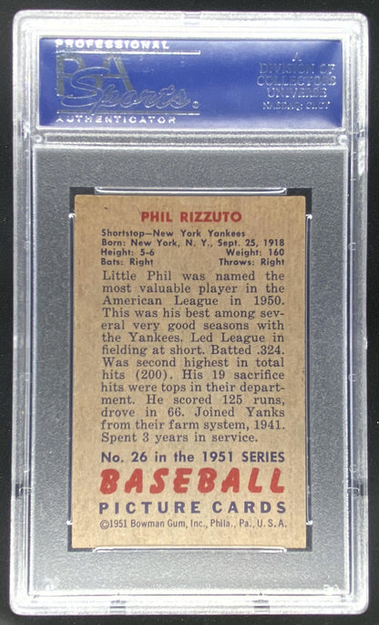 1951 Bowman Phil Rizzuto #26 graded PSA 5 trading card