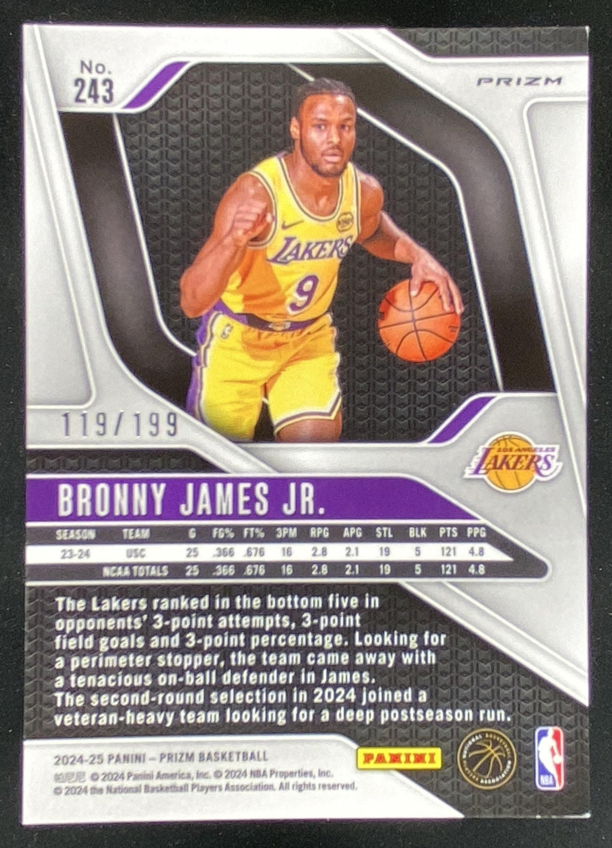 2024 Panini Prizm Bronny James Jr. trading card