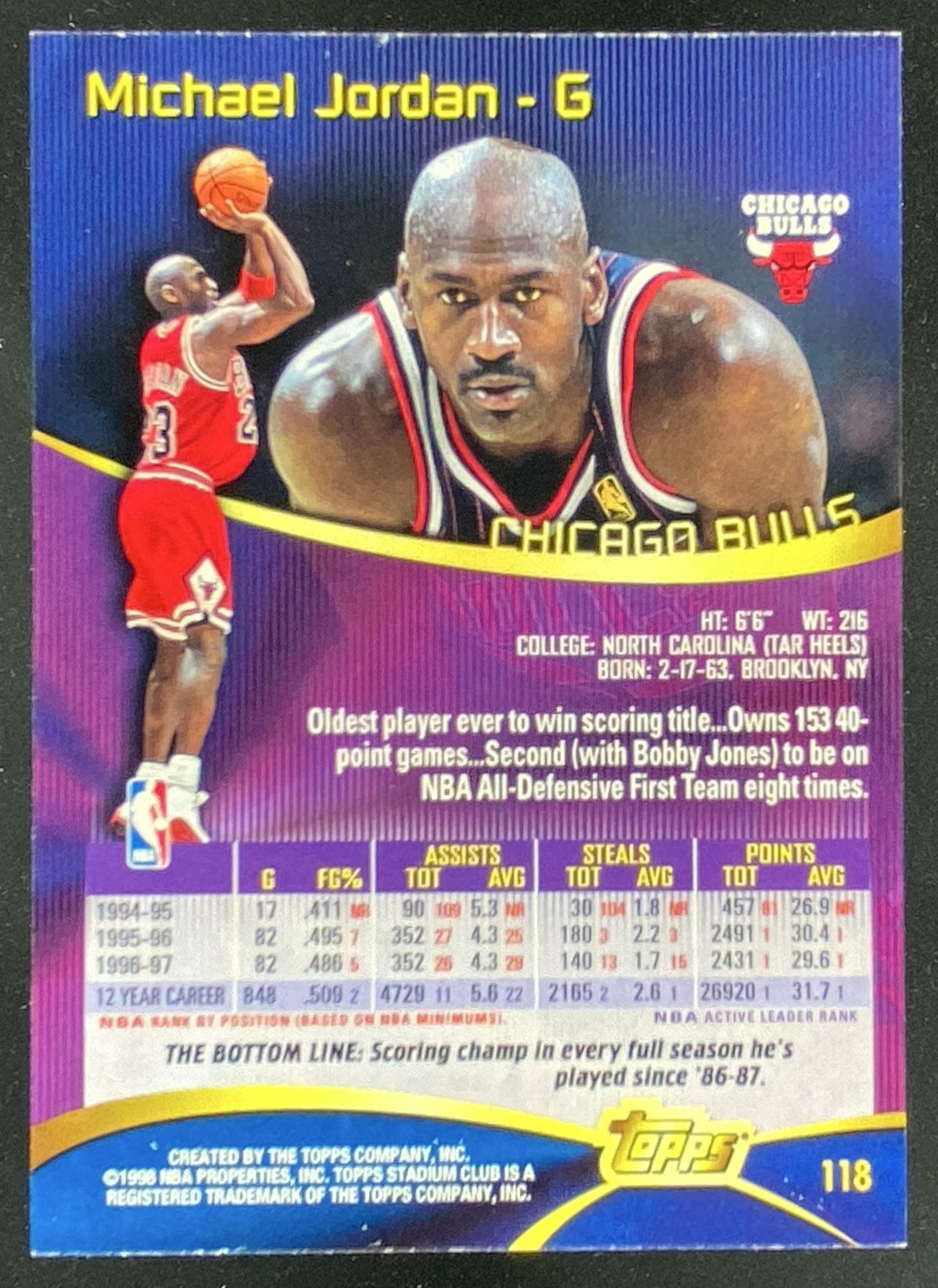 1997 Topps Stadium Club Michael Jordan #118 trading card