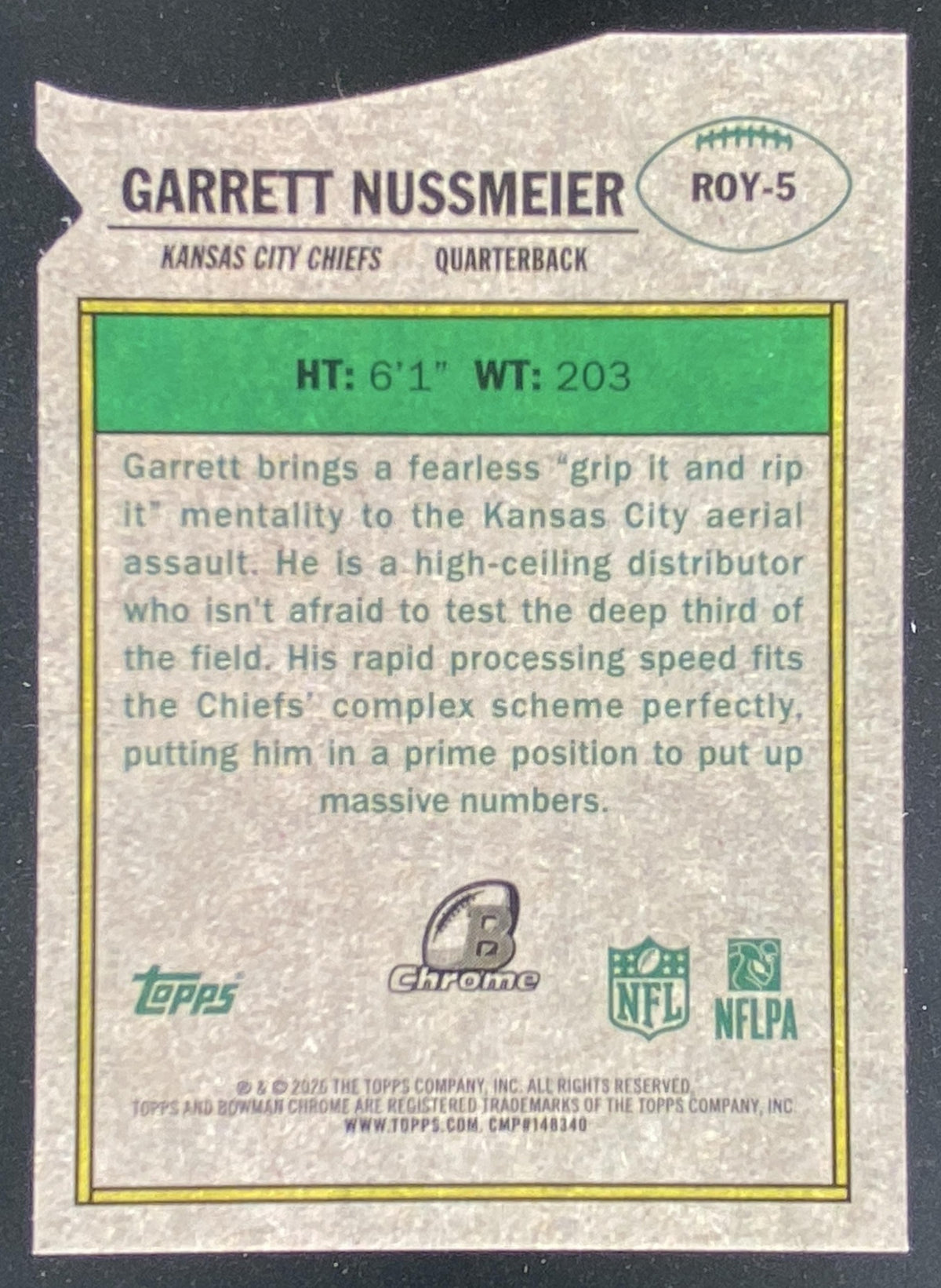 2026 Bowman Chrome Garrett Nussmeier trading card