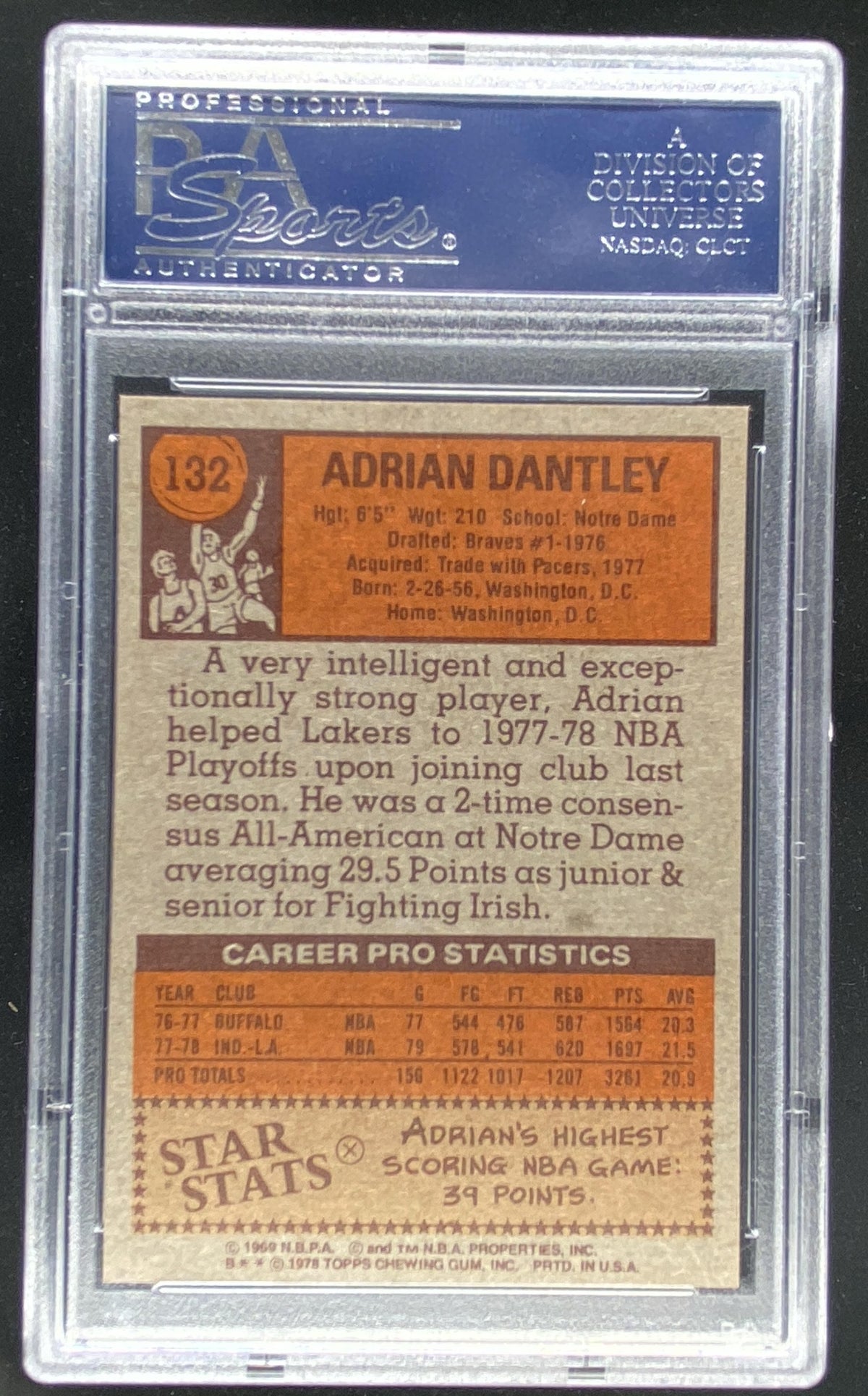 1978 Topps Adrian Dantley #132 graded PSA 9 trading card