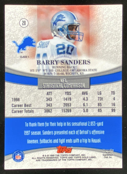 1999 Topps Gold Label Barry Sanders #20 trading card