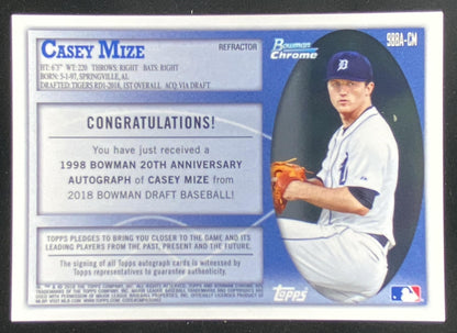 2018 Bowman Chrome Casey Mize #98BA-CM trading card