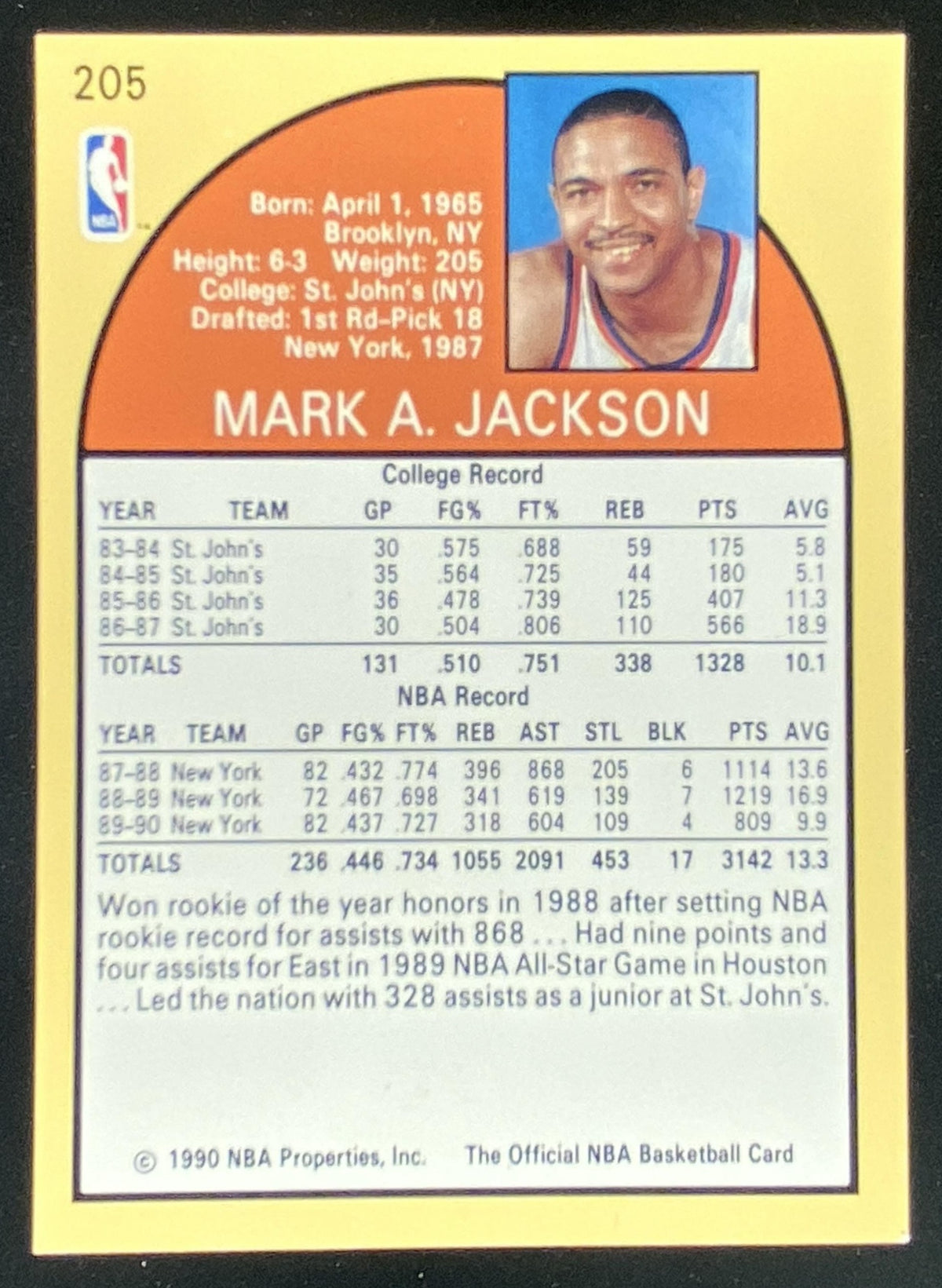 1990 Hoops Mark Jackson #205 trading card