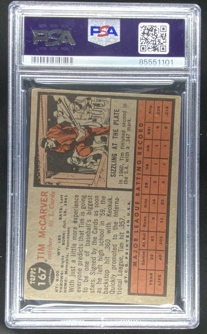 1962 Topps Tim McCarver #167 graded PSA 3 trading card