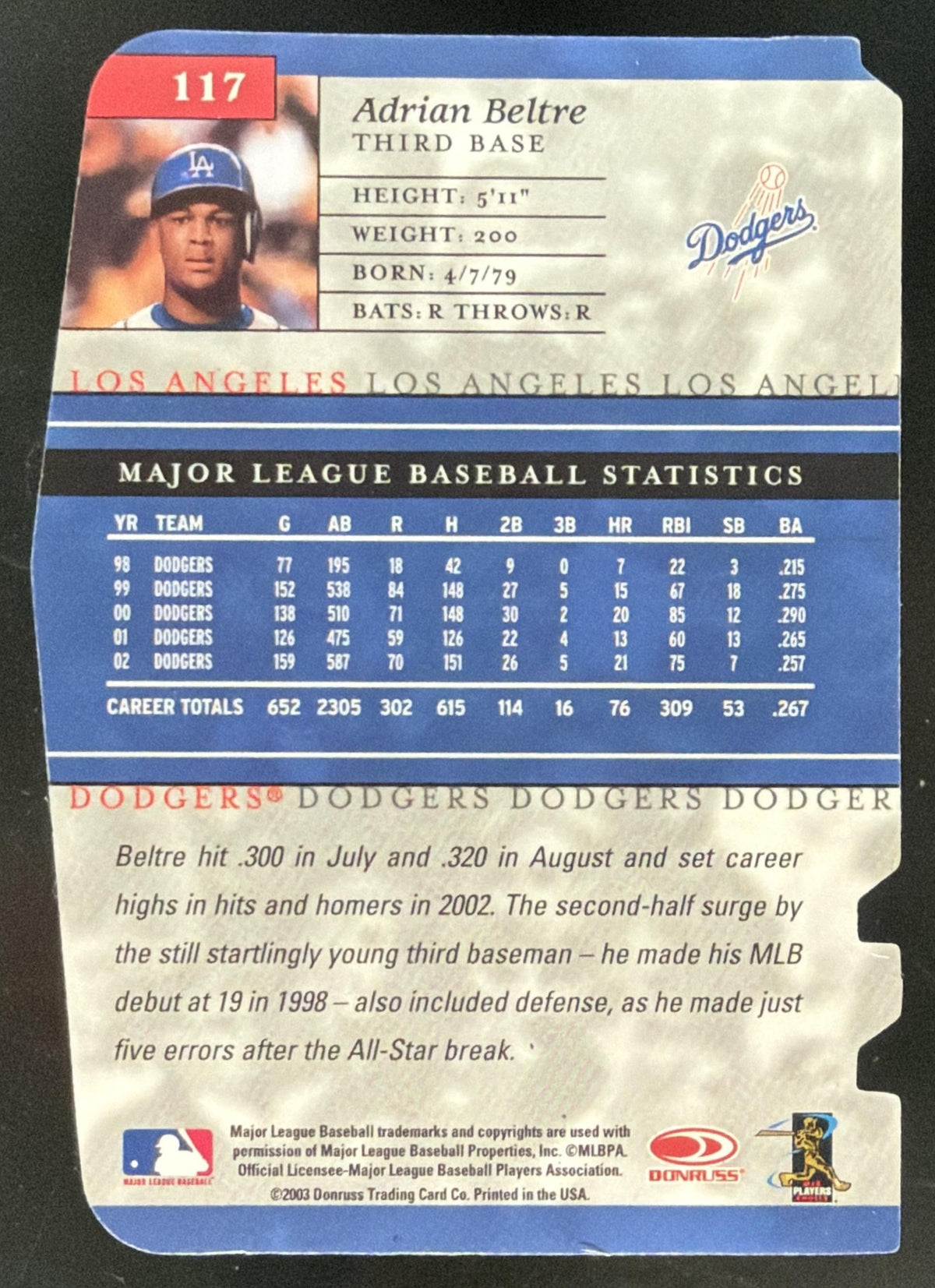 2003 Donruss Elite Aspirations Blue Die Cut Adrian Beltre /71