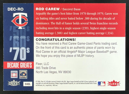 2006 Fleer Greats of the Game Decade Greats Rod Carew Jersey